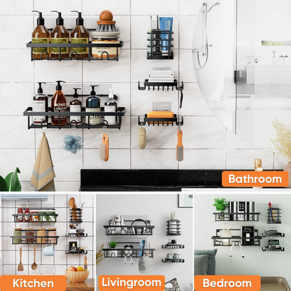 UPDATE: SOLD OUT! Bunoxea Shower Caddy Stainless Steel, 5-Pack Adhesive Shower Shelves,Large Capacity,Rustproof Shower Caddy Basket Shelf,Shower Organizer Shelves for Bathroom & Kitchen Storage,Black