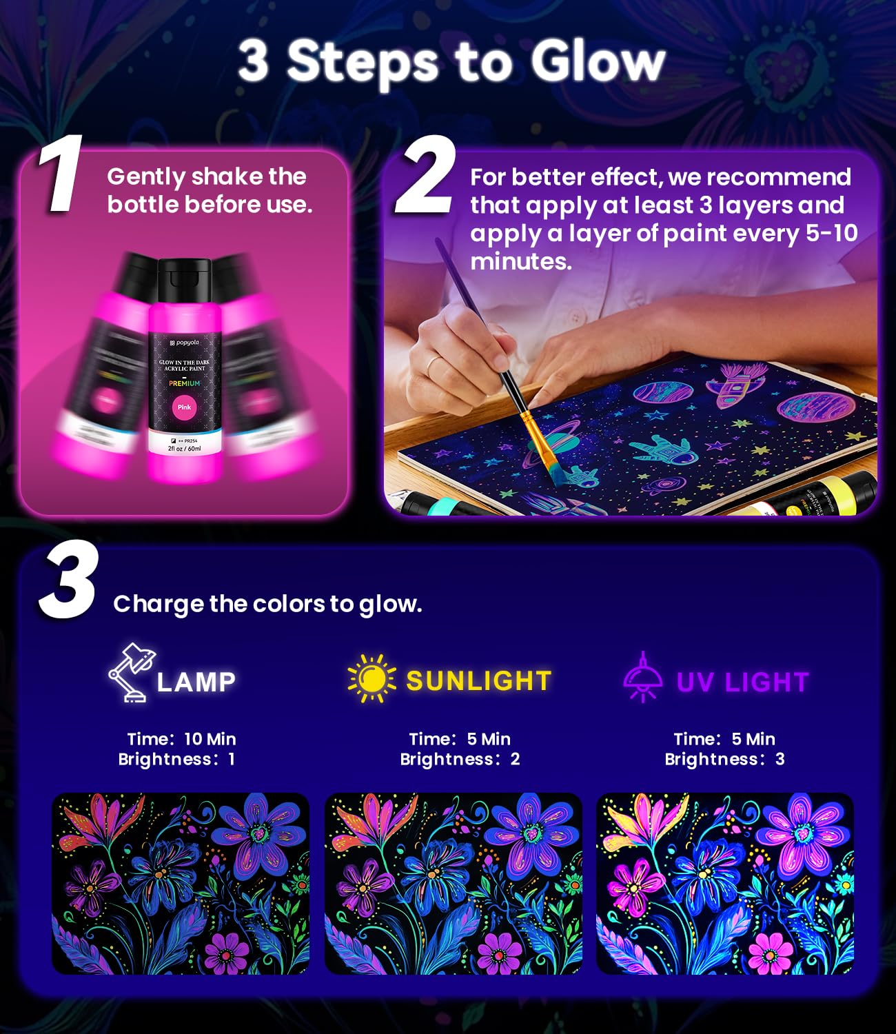 40 PCS Glow in The Dark Acrylic Paint Set