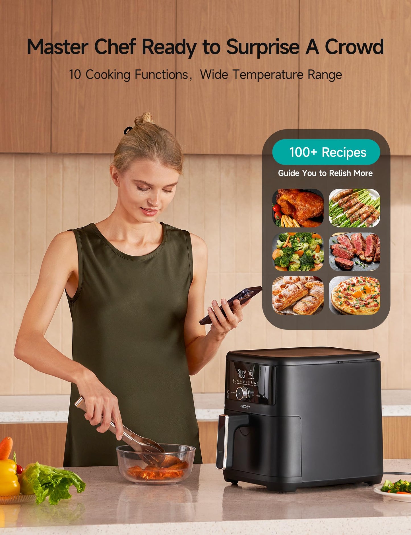 HiCOZY 10-in-1 6QT Air Fryer with Flash Crisp