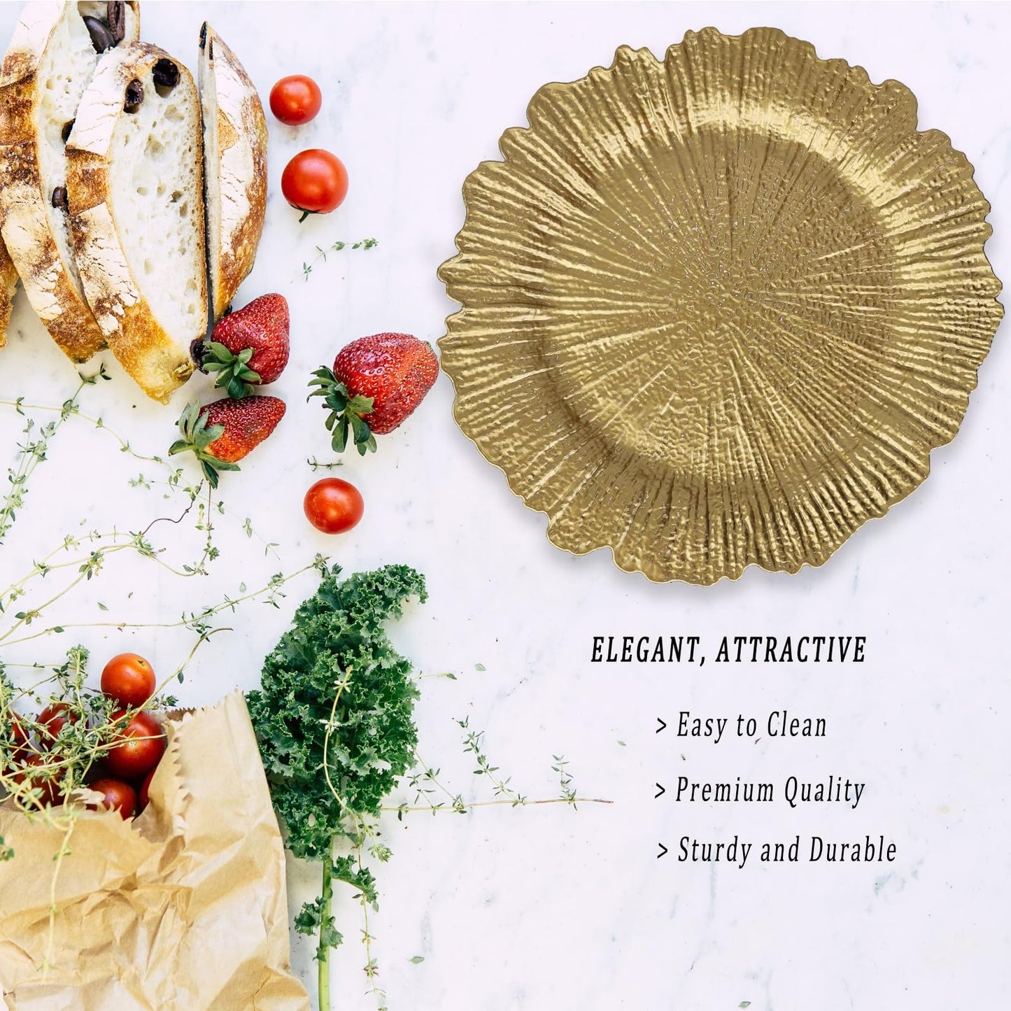 Leemxiiny Reef Gold Charger Plates, Set of 6 Decorative Chargers for Dinner Plates Bulk for Wedding, Party, Holiday, Thanksgiving, Christmas Table Setting