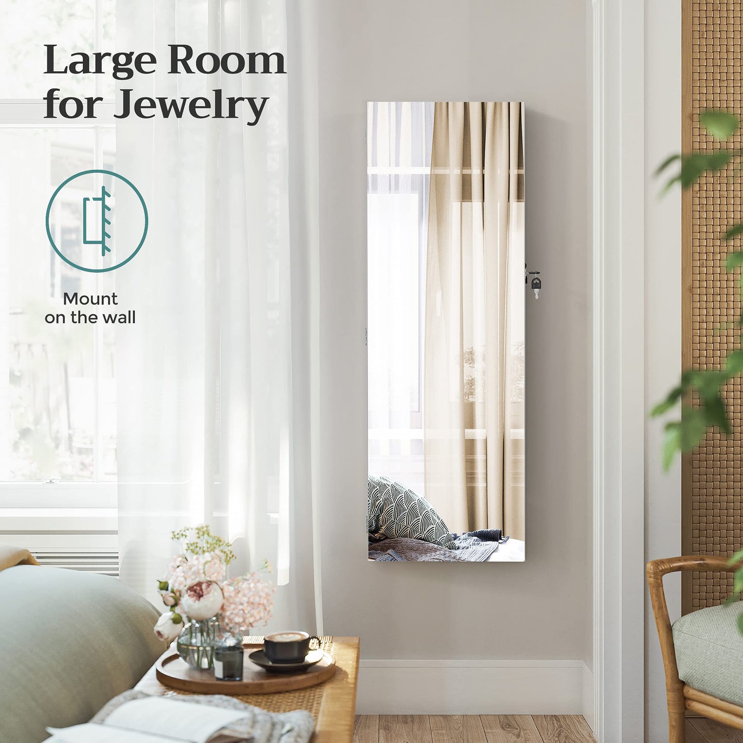 SONGMICS Wall-Mounted Jewelry Cabinet with Mirror