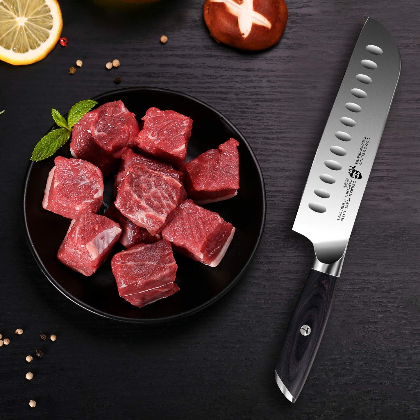 TUO Kitchen Santoku Knife - 7 Inch Asian Knife Japanese Chef Knife- German HC Steel Kitchen Knife with Pakkawood Handle - FALCON SERIES with Gift Box
