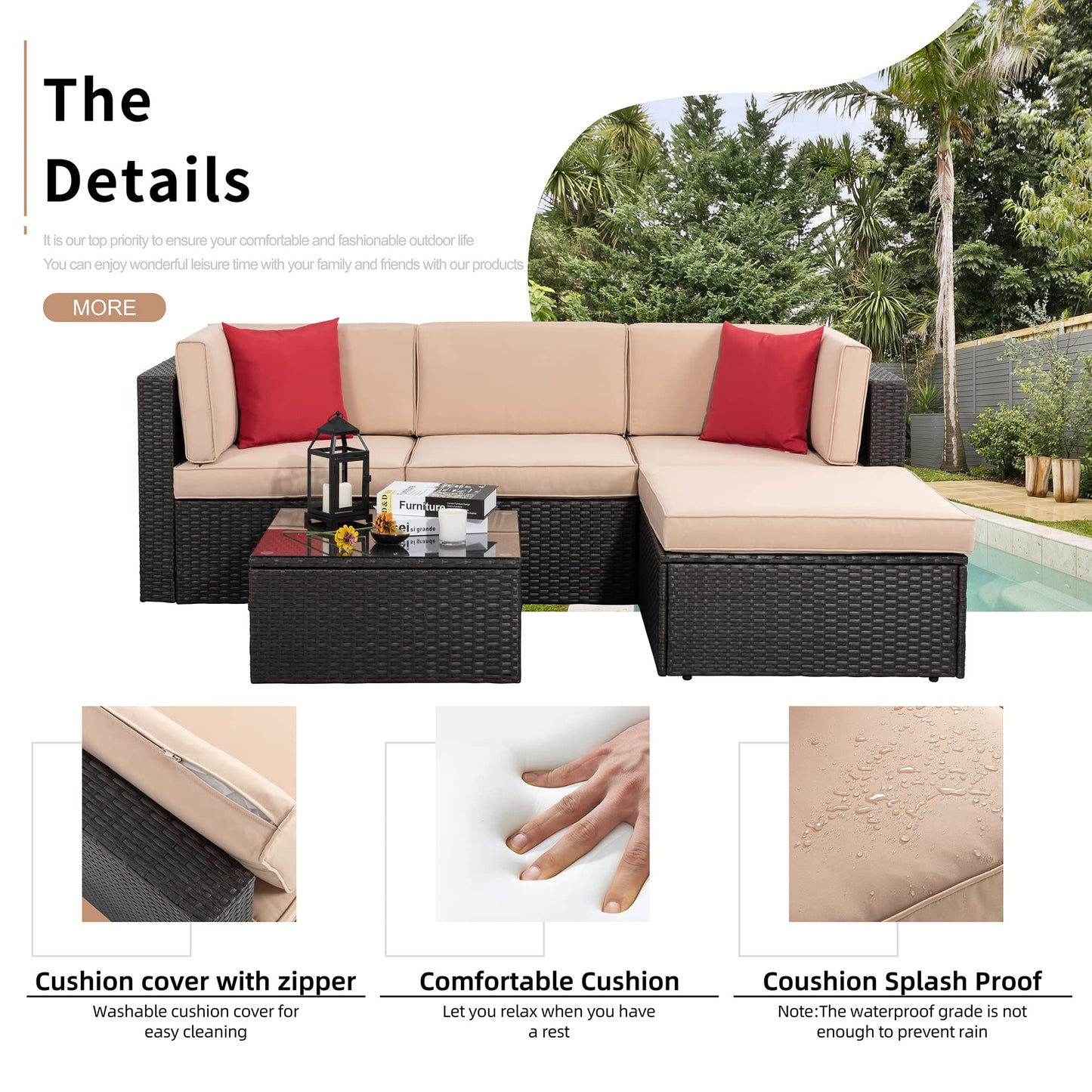 5-Piece Outdoor Patio Furniture Set with Sofa