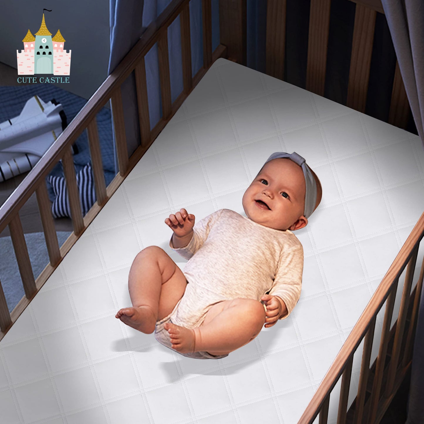 Cute Castle 2 Pack Baby Waterproof Crib Mattress Protector - Ultra Soft - Baby Bedding Mattress Pad Cover Sheets for Toddler (White, 28x52x6 Inch)