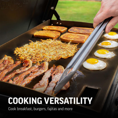 Char-Griller® Flat Iron 4-Burner Propane Gas Flat-Top Griddle with Steel Griddle Top, Wind Guards and Removable Lid, 775 Cooking Square Inches in Black, Model 8036