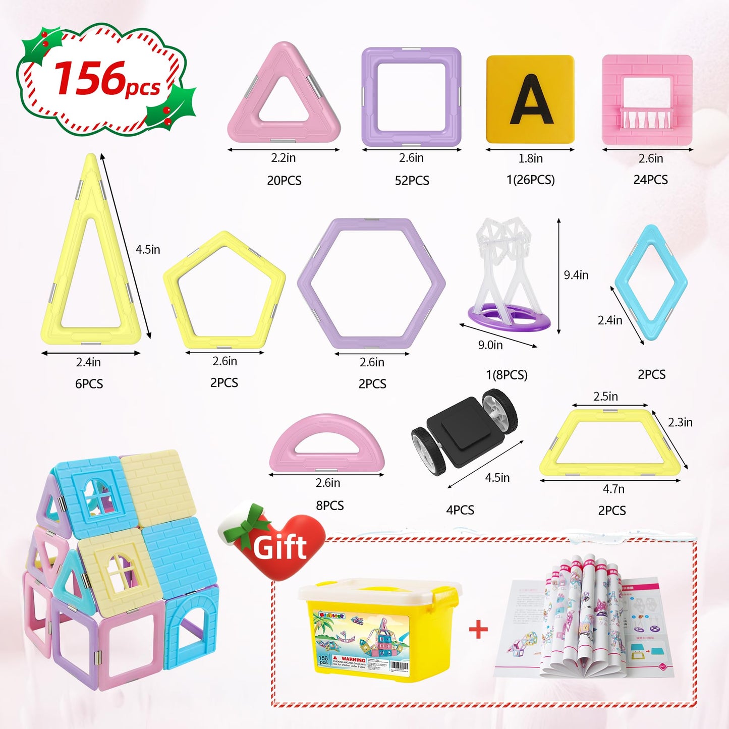 156 Pcs MAGBLOCK Magnetic Tiles Set for Kids