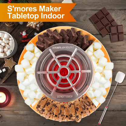 Electric S'mores Maker Tabletop Indoor, Flameless Marshmallow Roaster, Smores Kit with 4 Compartment Trays and 4 Forks, Housewarming Gifts for New House