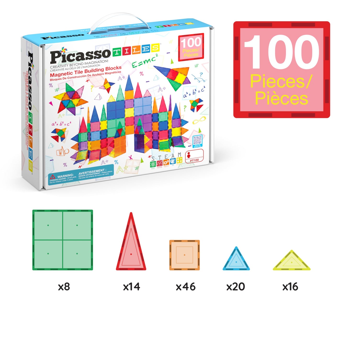 PicassoTiles 100-Piece Clear Magnetic Building Set