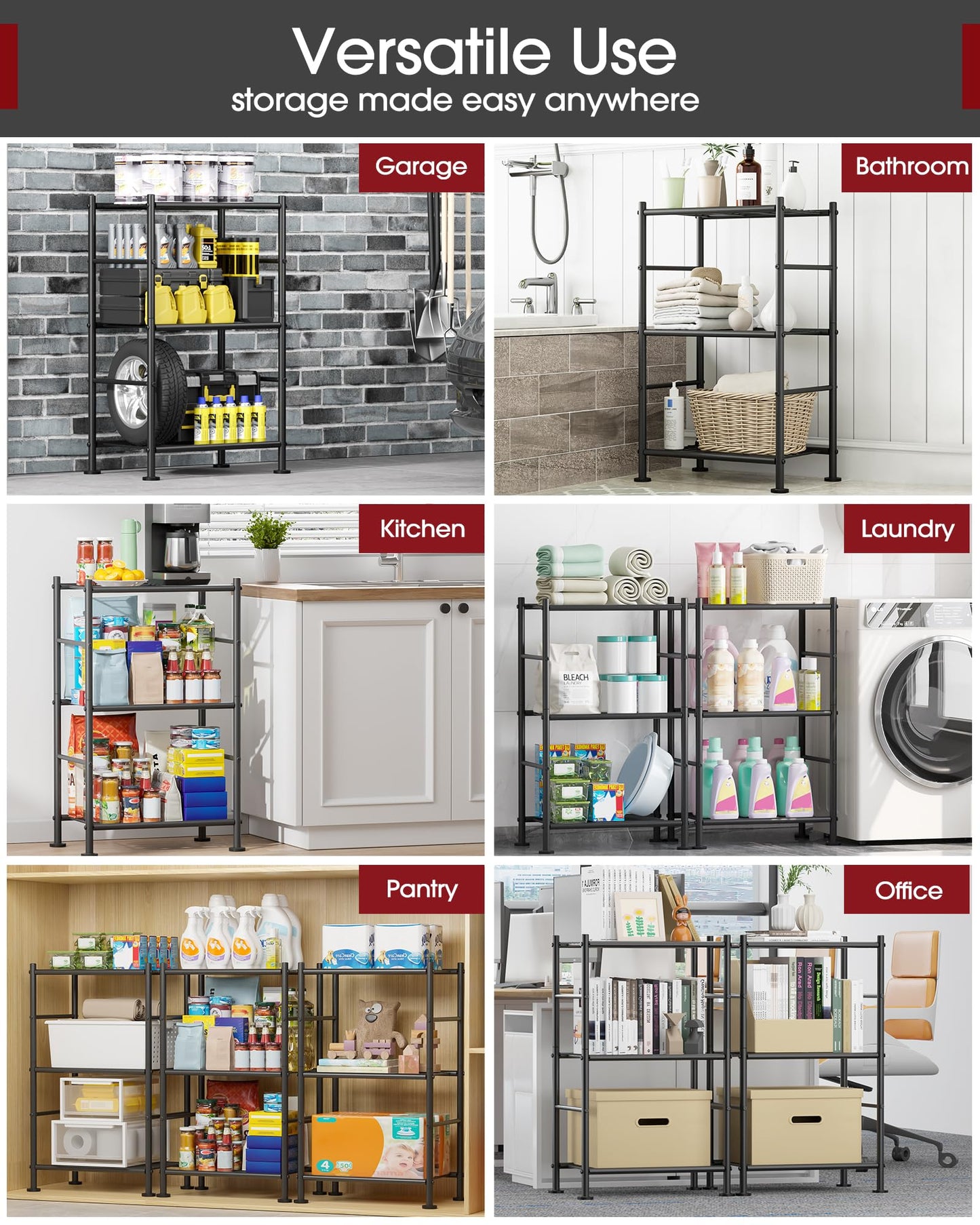 3-Tier Metal Storage Shelves for Garage