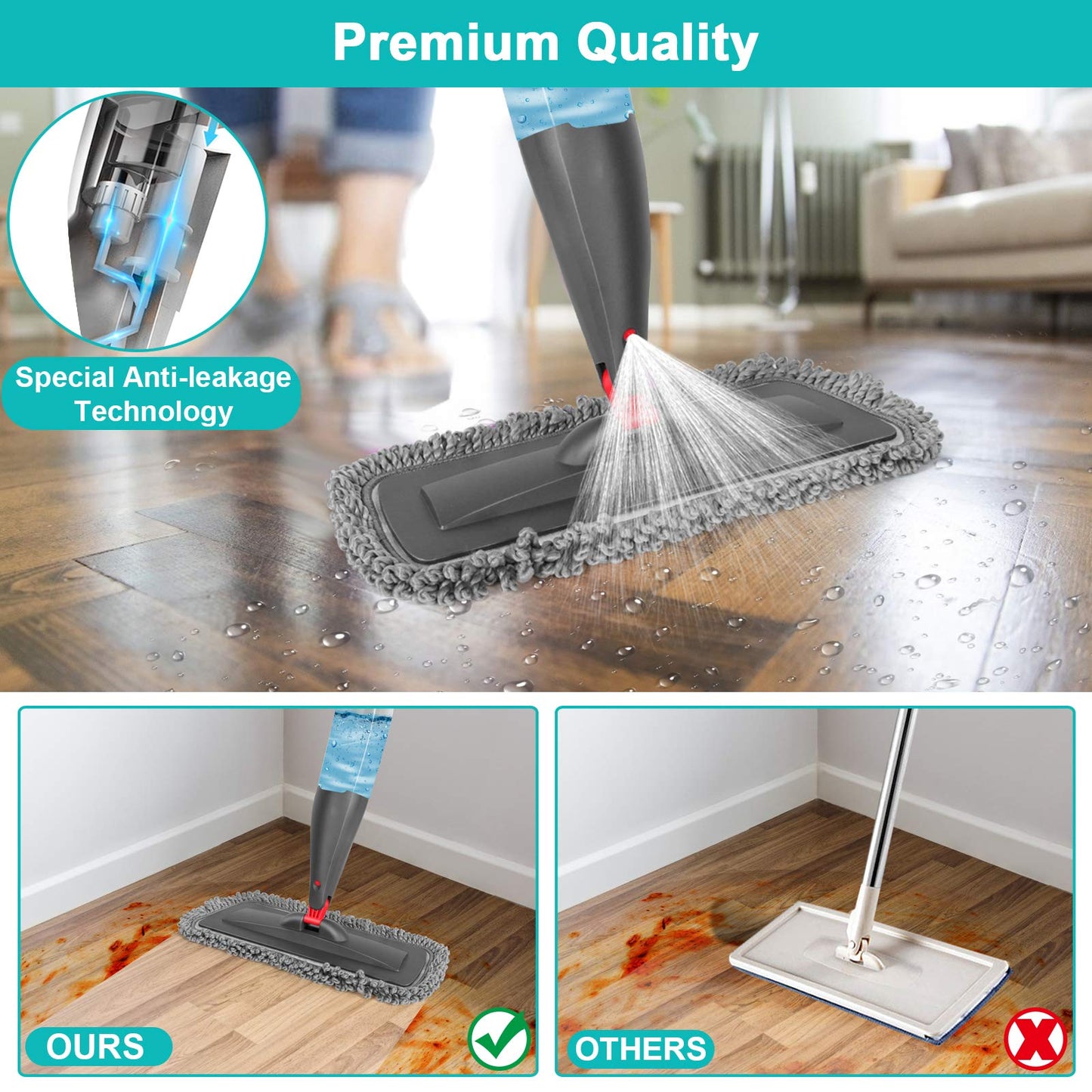 Spray Mop with 3 Washable Pads for Floors