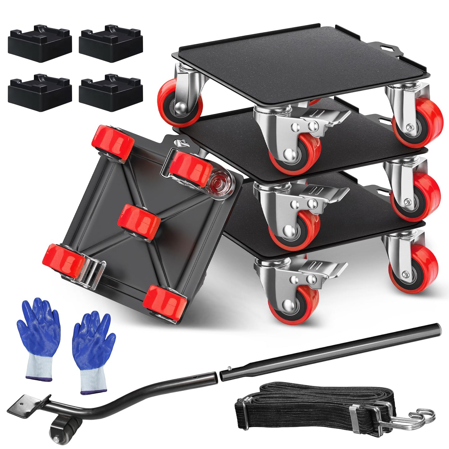 Furniture Dolly with 5 Wheels & Furniture Sliders Lifter Set, Heavy Duty Furniture Movers for Moving Heavy Furniture and Appliances, 2000 Lbs Capacity, 360° Rotating Wheels & Side Brake