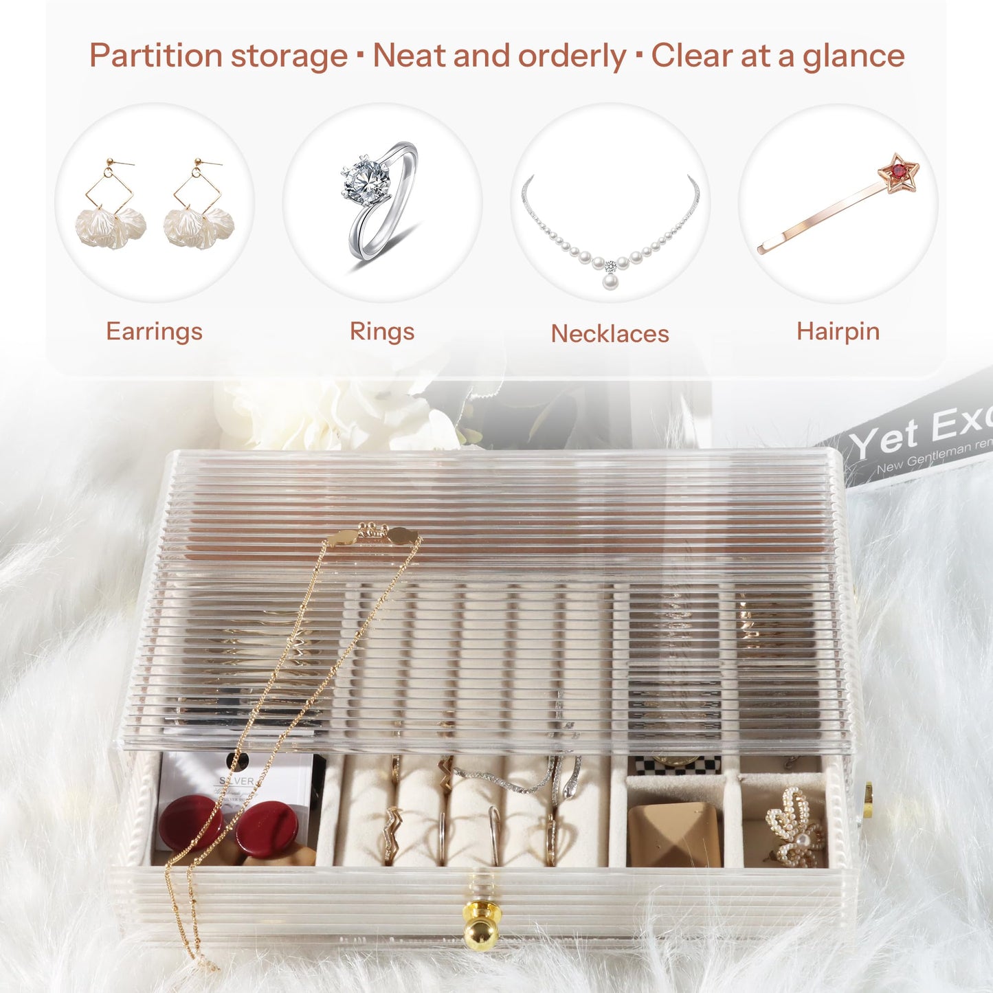 Acrylic Jewelry Box with Wood Dividers & Drawers