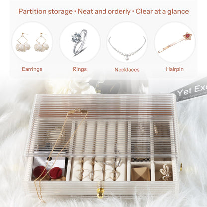 Acrylic Jewelry Box with Wood Dividers & Drawers