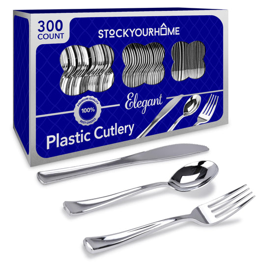 Heavy Duty Silver Plastic Cutlery Set, 300 Pack