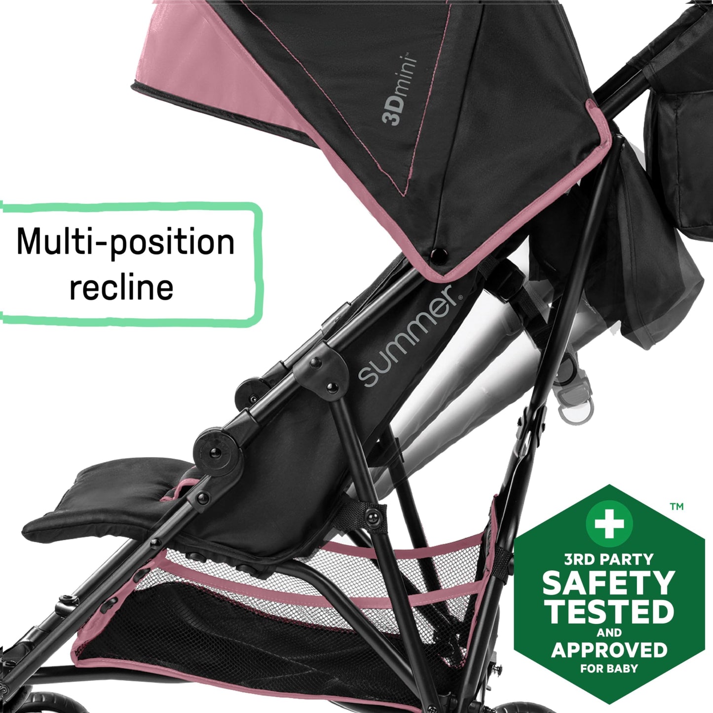 Summer Infant 3Dmini Convenience Stroller, Pink – Lightweight Stroller with Compact Fold, Multi-Position Recline, Canopy with Pop Out Sun Visor and More – Umbrella Stroller for Travel