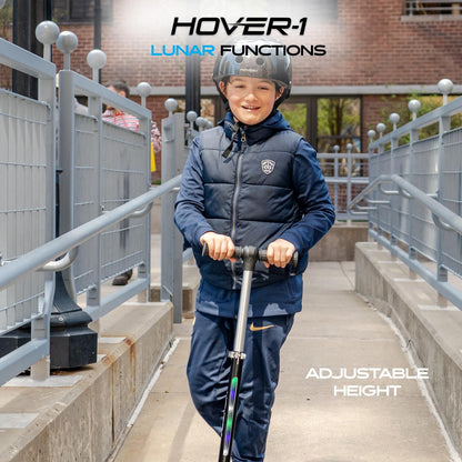Hover-1 Lunar Kids Folding Kick Scooter with Color-Changing LED Light Up Wheels, Foot Brake, Adjustable Height Handle, and Light Weight Design