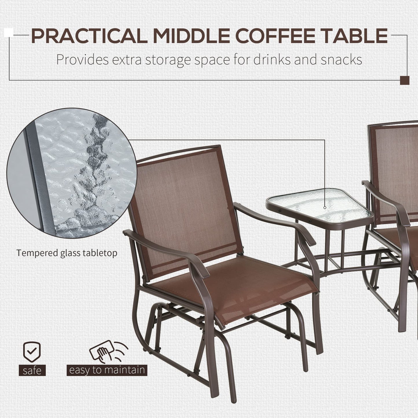 Outsunny Outdoor Glider Chairs with Coffee Table