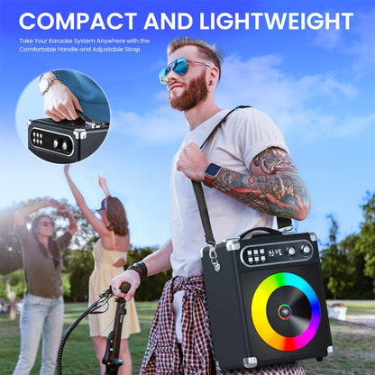 Karaoke Machine, Portable Bluetooth Speaker with 2 Wireless Microphones for Adults Kids with LED Lights, PA System Speaker Supports Echo/USB/TF/AUX Stereo Sound Enhanced Bass for Home Party Birthday