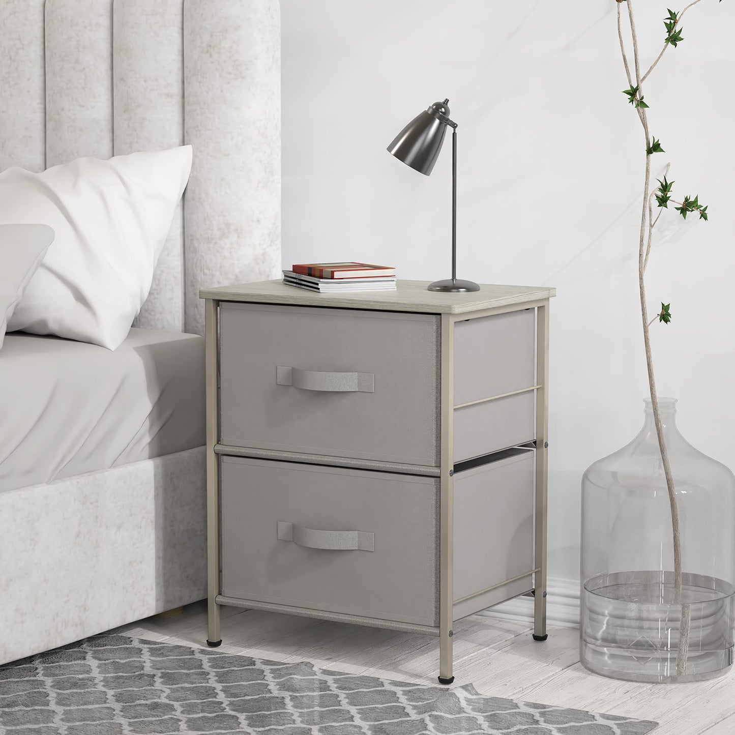 Simple Houseware Nightstands Dresser for Bedroom 2-Tier Organizer Drawer Storage Tower, Grey