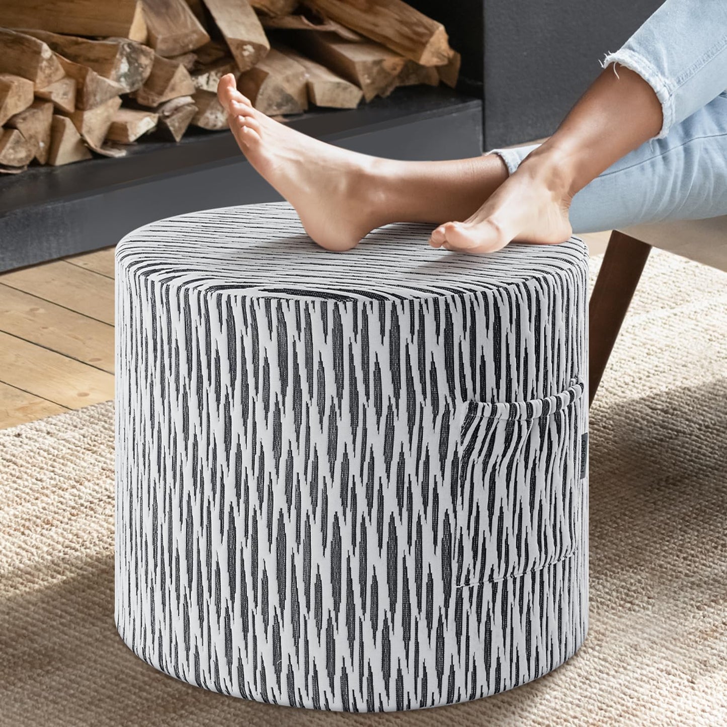 Round Stuffed Pouf Ottoman for Living Room