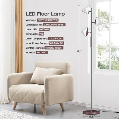 Dimmable LED Tree Floor Lamp with Remote Control