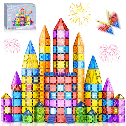 Colelulu 102PCS Diamond Magnetic Tiles Toys Gifts for 3+ Year Old Boy Girl, STEM Magnet Toys for Toddlers, Magnetic Building Blocks Preschool Learning Montessori Sensory Toys for Age 3-5 4-8 8-12