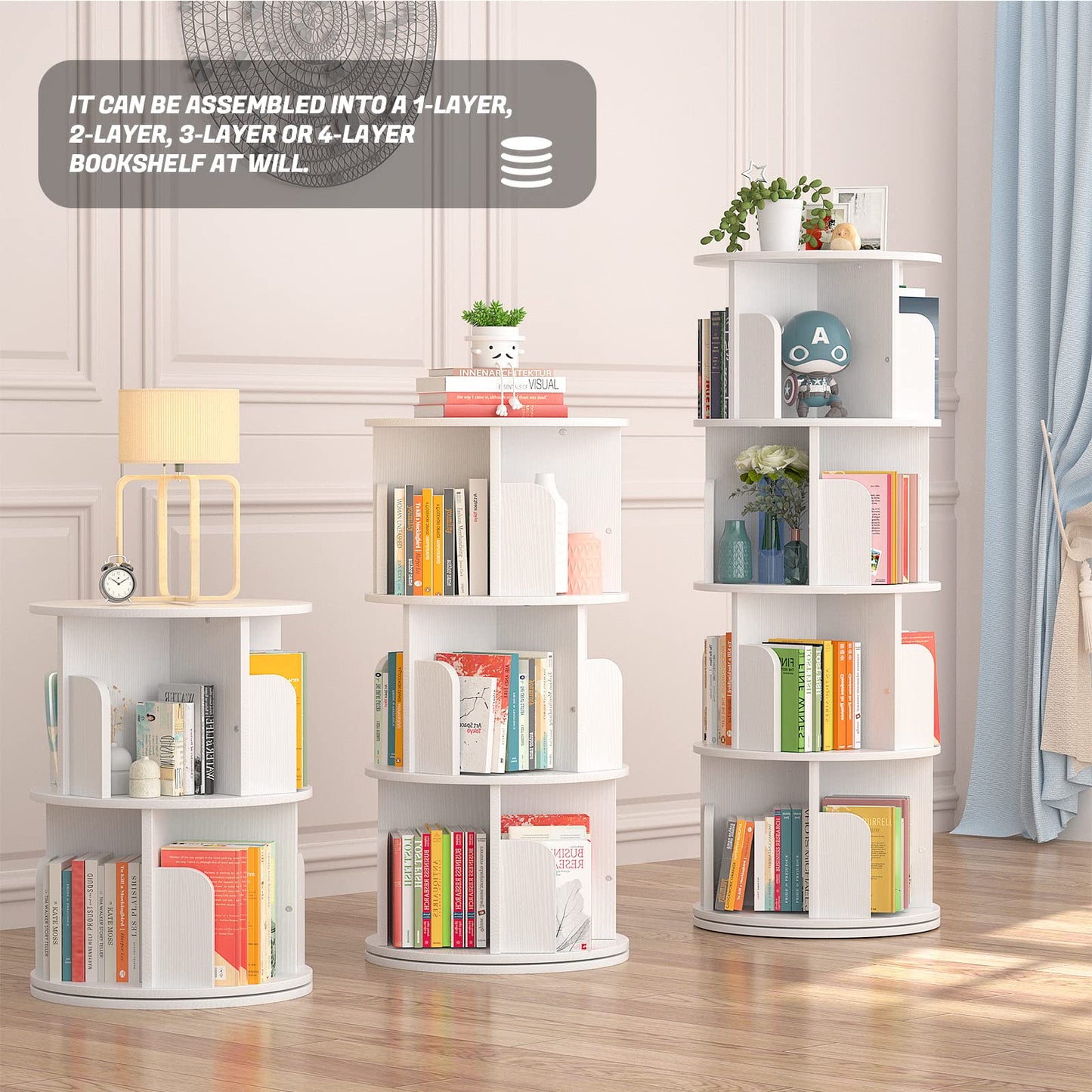 Rotating 4-Tier Bookshelf for Small Spaces