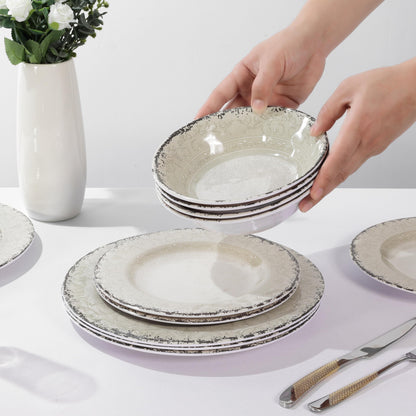 Melamine Dinnerware Sets,12Pcs Kitchen Plates And Bowls Sets, Dish Set For 4, Indoor And Outdoor Use,Dishwasher Safe, Break-Resistant, Classical Flower