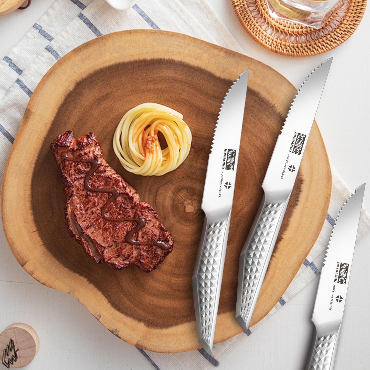 HOSHANHO Steak Knives Set of 6, 4.5 Inch Sharp Serrated Kitchen Steak Knife Set, High Carbon Japanese Stainless Steel Steak Knives with Ergonomic Handle