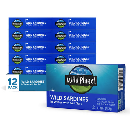 Wild Planet Wild Sardines in Water with Sea Salt, Tinned Fish, Non-GMO, Sustainable 4.4 Ounce (Pack of 12)