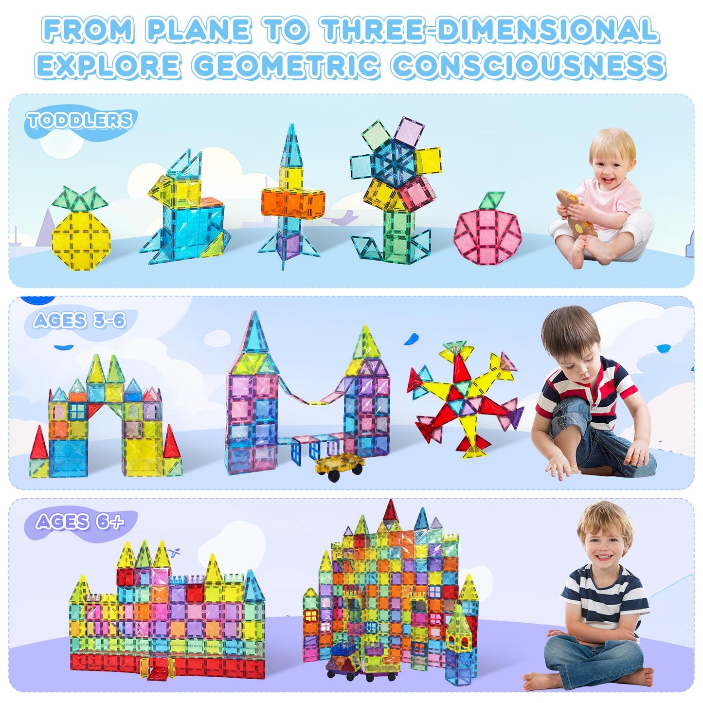 Paaxido Magnetic Tiles, 100PCS Magnetic Blocks Set, 4D Diamond Magnet Building Blocks, STEM Preschool Educational Magnet Toys Gift for Kids, Boys and Girls 3 4 5 6 7 8+ Year Old