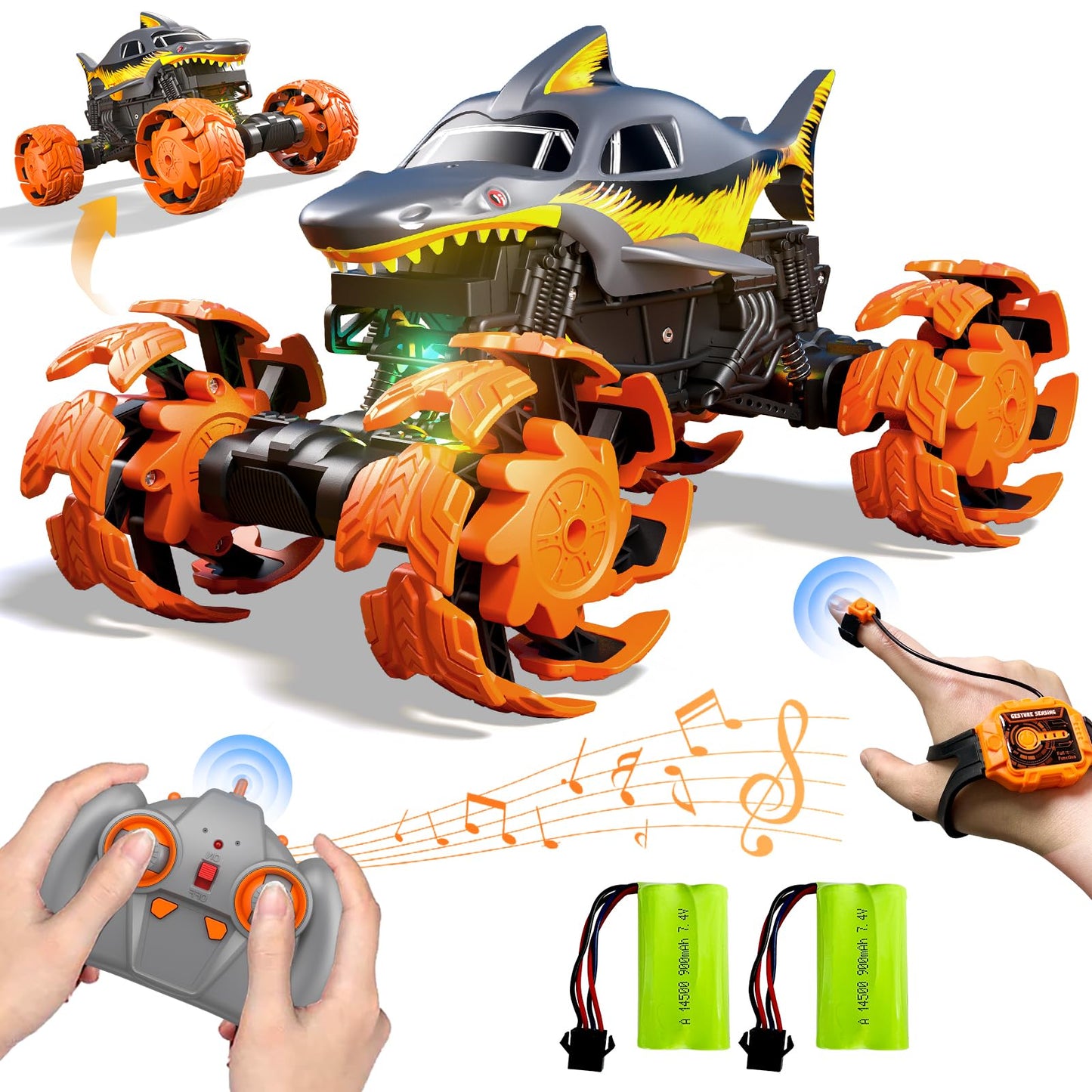 Arulis Remote Control Monster Truck Car, 1:16 25km/h Off-Road RC Cars with Gesture Sensor, 2.4GHz 4WD Truck with Light and Music, Toy Car Gift for 3 4 5 6 7 8 9 10+ Year Old Boys