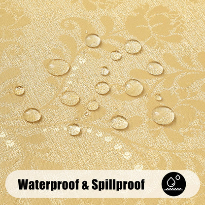 Moosfor Rectangle Tablecloth 60x84 Inch, Waterproof Damask Jacquard Table Cloth, Washable Fabric Table Covers for Dining, Parties, Indoor and Outdoor, Gold Vines