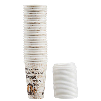 Amazon Basics To Go Hot Paper Coffee Cups with Lids, 16 oz, Café Design, Disposable, 100-Count