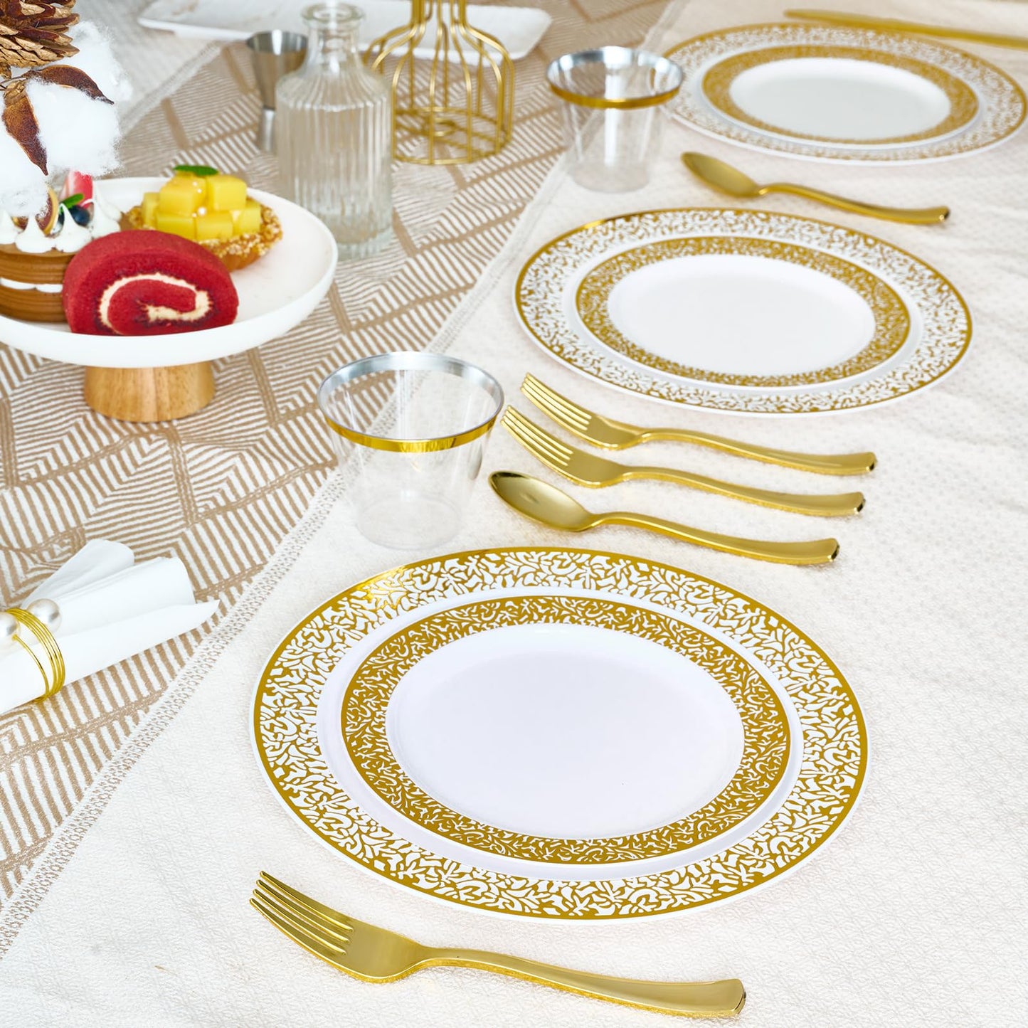 150 Count Gold Disposable Dinnerware Set for Parties