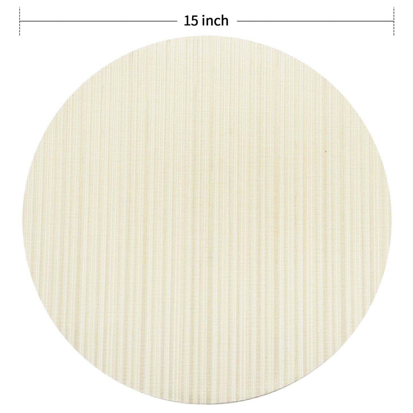 FunWheat Placemats Set of 8 Vinyl Washable Place Mats for Dining Table Durable Plastic Woven Round Table Mats 15 inches Easy to Clean (Round Beige, 8pcs)