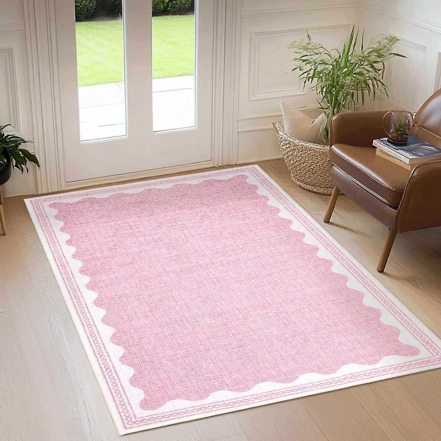 Scalloped Non Slip Washable 4x6 Area Rug