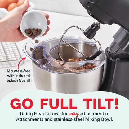 DASH Tilt-Head 3.5qt Stand Mixer 12 Speeds with Paddle, Dough Hook, and Whisk Attaachments- Forged Iron