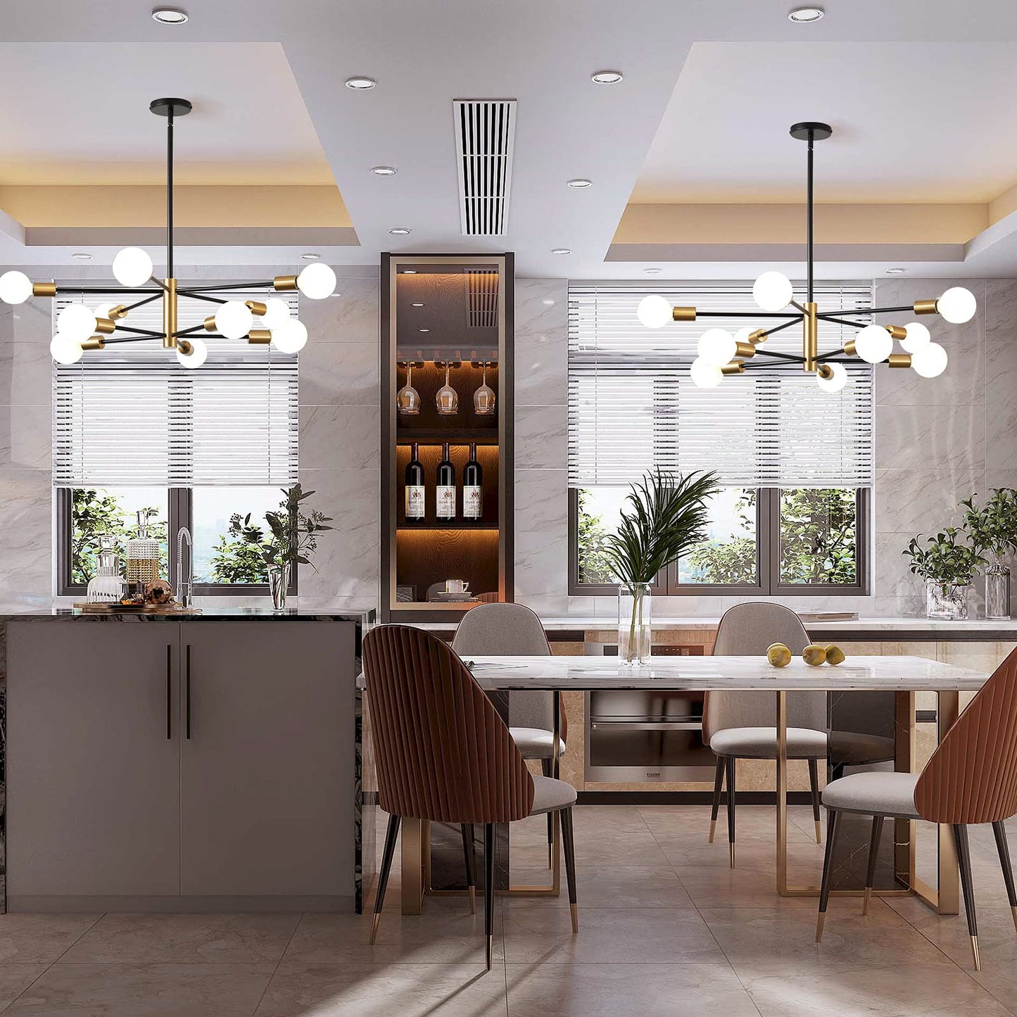 KAISITE 10-Light Modern Sputnik Chandelier