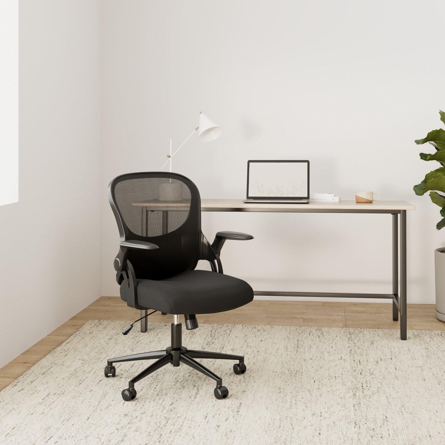 OLIXIS Office Chair - Ergonomic Flip-up Arm Home Office Computer Swivel Task Chair with Lumbar Support, Wide Seat, Thickened Cushion, Widened Backrest, Storage Back Basket, Darkblack (Z3519BK-2)