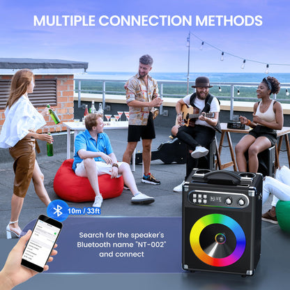 Karaoke Machine, Portable Bluetooth Speaker with 2 Wireless Microphones for Adults Kids with LED Lights, PA System Speaker Supports Echo/USB/TF/AUX Stereo Sound Enhanced Bass for Home Party Birthday