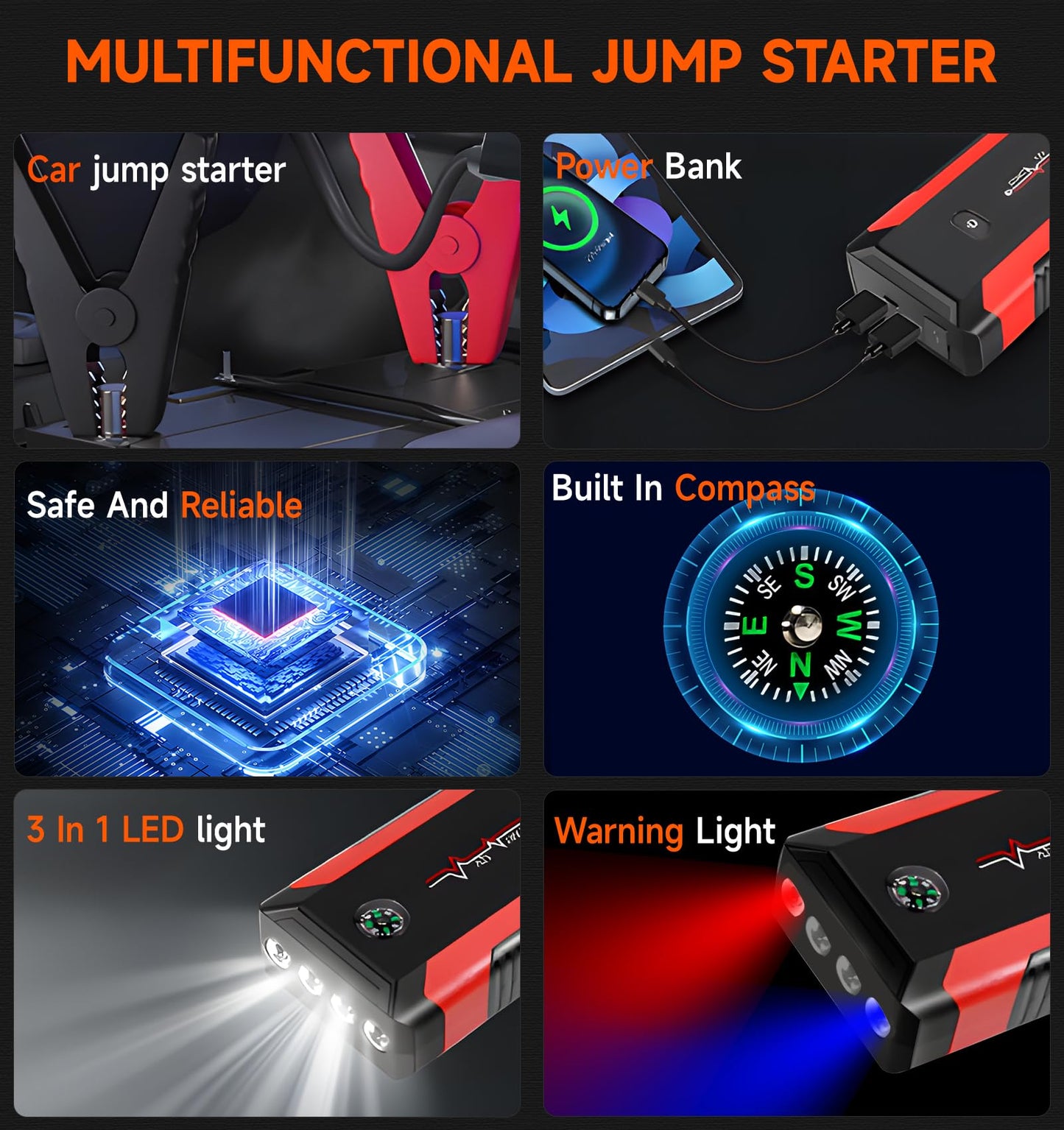 JAOPAE Portable Car Jump Starter with Flashlight