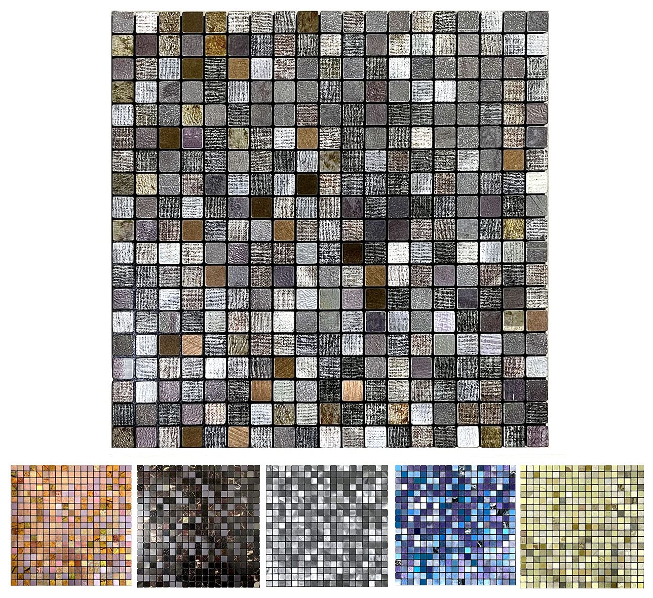 XUANINY Peel and Stick Backsplash Tiles for Kitchen,Bathroom,Fireplace,Self Adhesive Metal Aluminum Mosaic (12"x12") (10, Coffee + Gray Printing)