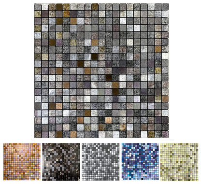 XUANINY Peel and Stick Backsplash Tiles for Kitchen,Bathroom,Fireplace,Self Adhesive Metal Aluminum Mosaic (12"x12") (10, Coffee + Gray Printing)