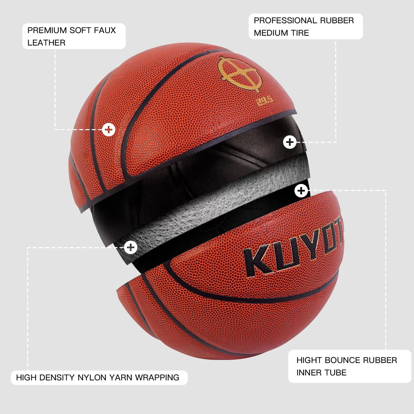 KUYOTQ Size 7 Soft Touch Basketball with Pump