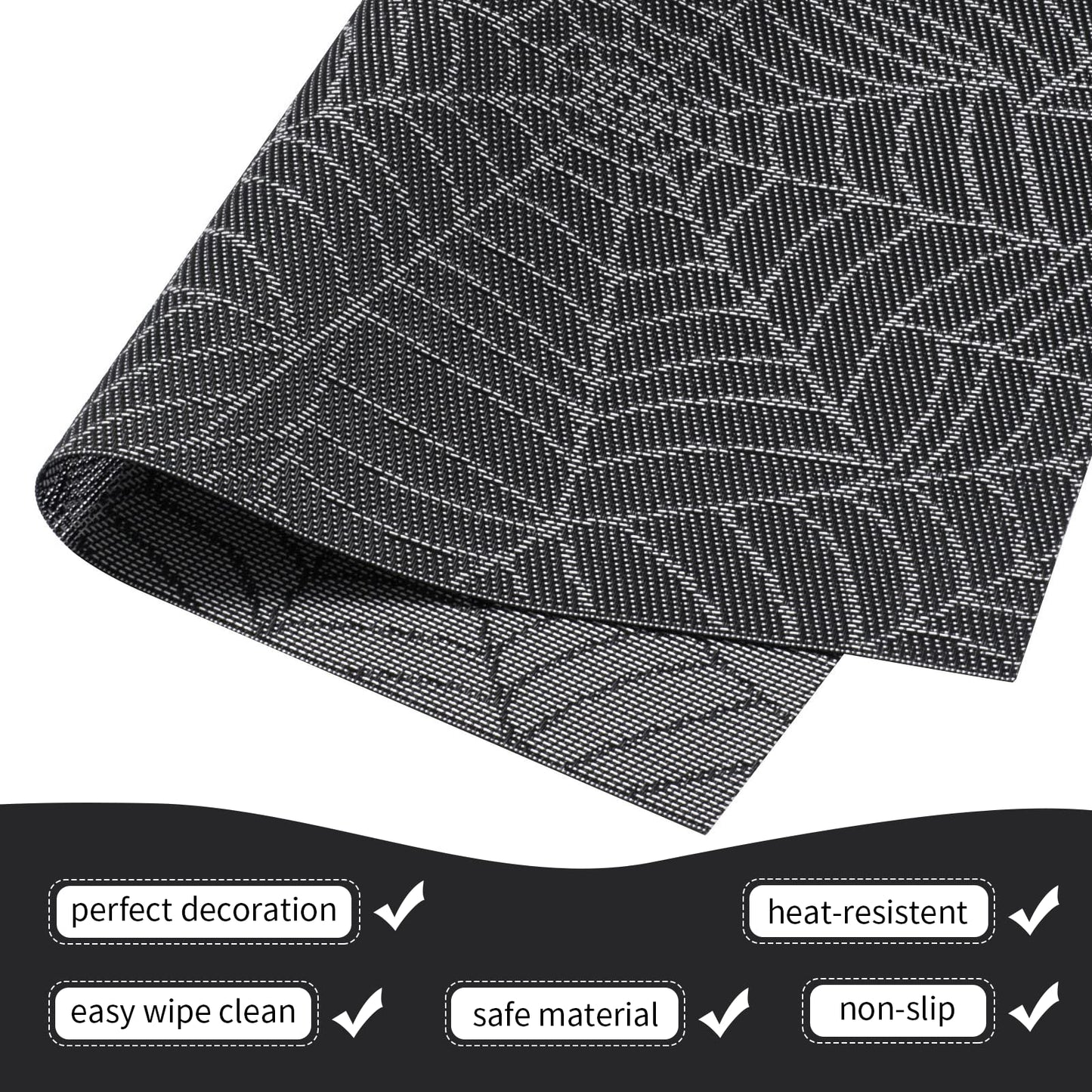 AHHFSMEI Placemats Set of 6 for Dining Table Washable Woven Vinyl Non-Slip Placemat Heat-Resistant Durable Table Mats for Dining Table Easy to Clean (Grey Cobweb)