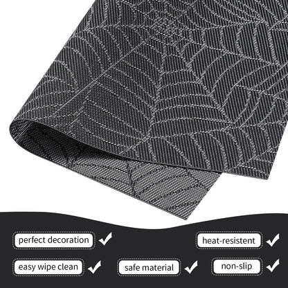 AHHFSMEI Placemats Set of 6 for Dining Table Washable Woven Vinyl Non-Slip Placemat Heat-Resistant Durable Table Mats for Dining Table Easy to Clean (Grey Cobweb)