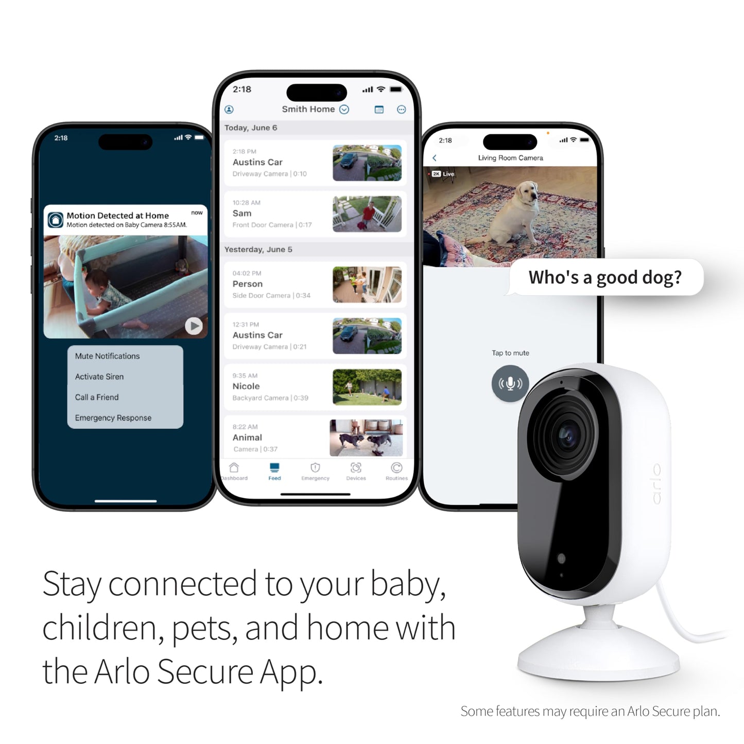 Arlo 2K Indoor Security Camera with 2-Way Audio