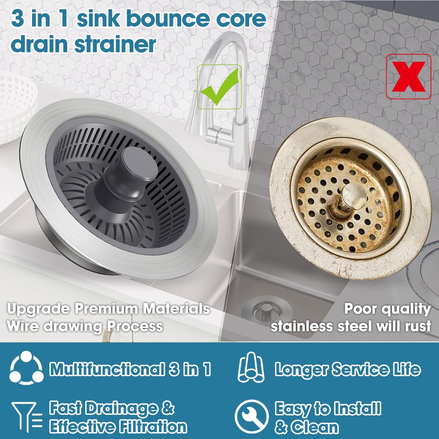 Stainless Steel Kitchen Sink Drain Strainer - 2 Pack