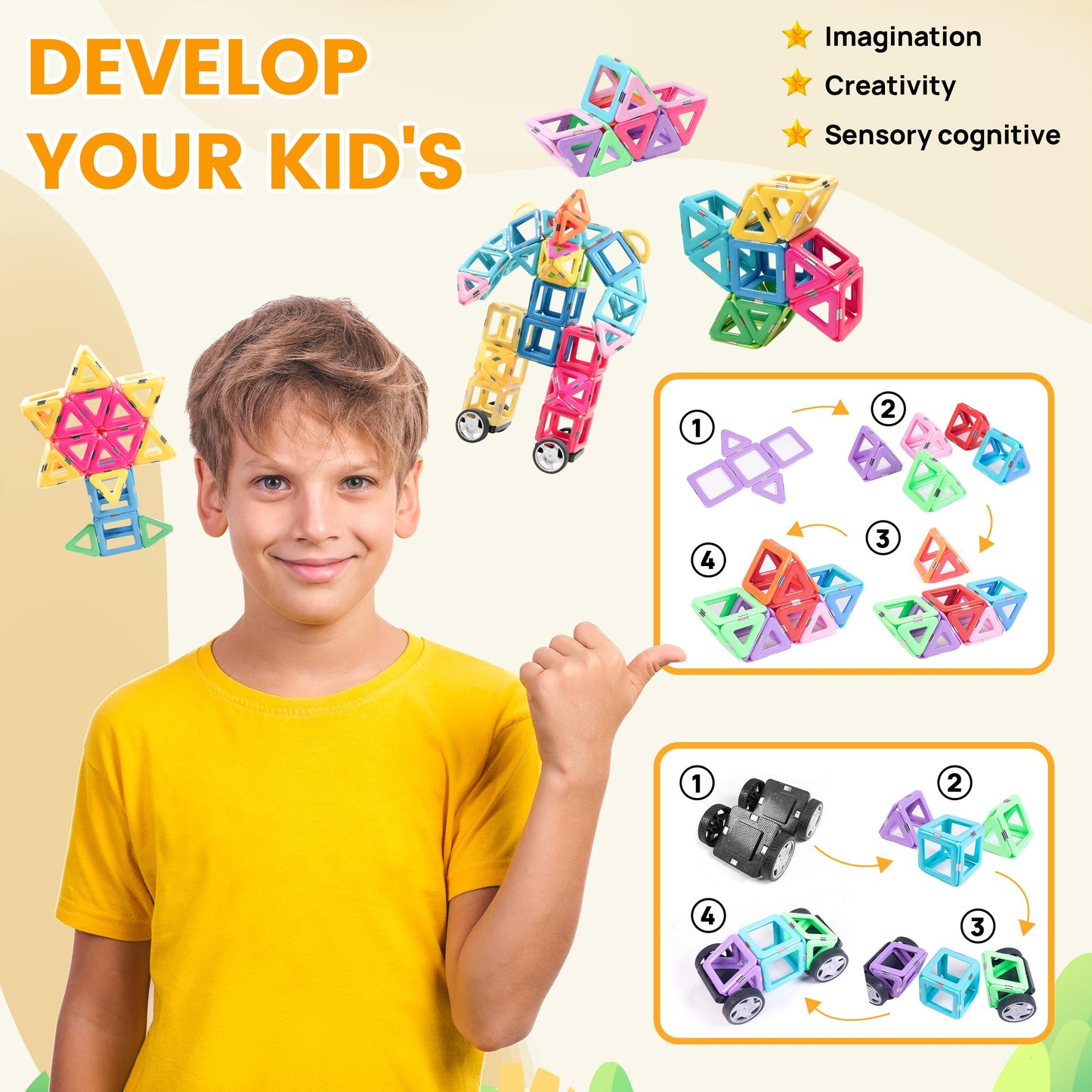 Magnetic Building Tiles Set for Kids 146 pcs